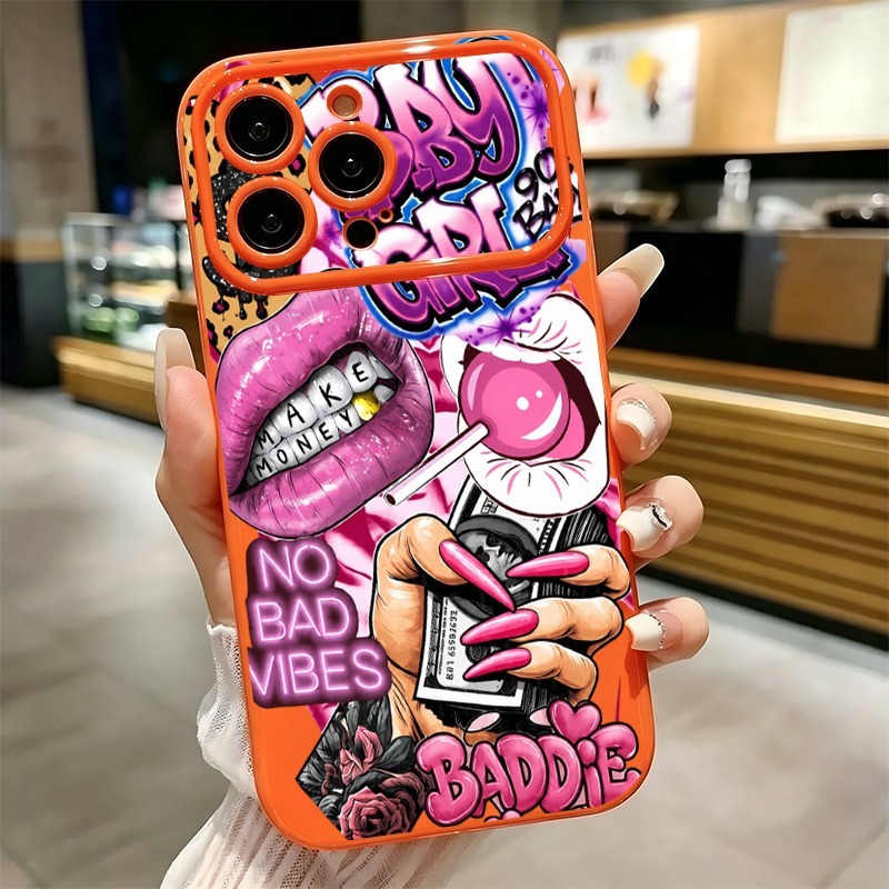 Phone Accessories For Girls - Casing Ponsel Motif Grafiti Bibir Pink