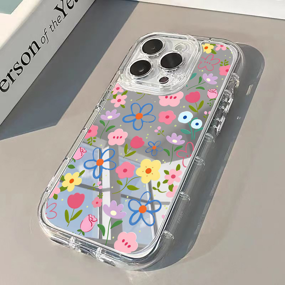 X Phone Accessories - Casing Ponsel Cermin Perak Motif Bunga